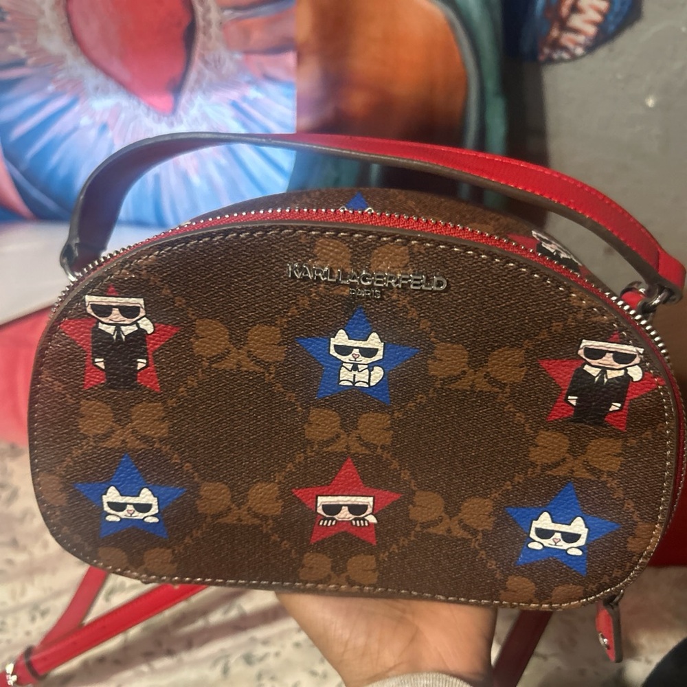 Karl Lagerfeld Brown Bag with Red and Blue Stars